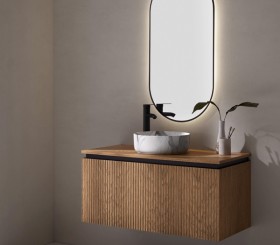 3D Oak Effect Wall-Hung Furniture + Marble Effect Porcelain basin